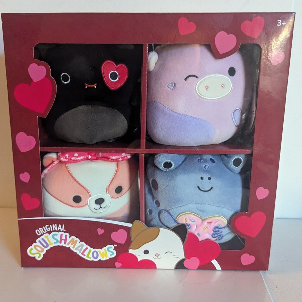 NWT 5" Squishmallows 4 Pack Bat Cow Frog Badger Valentine's Valloween Gift Plush